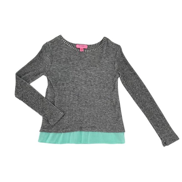 Say What Girls Layered Look Sweater Size Large 10-12 Top Gray Mint Green - Picture 2 of 8